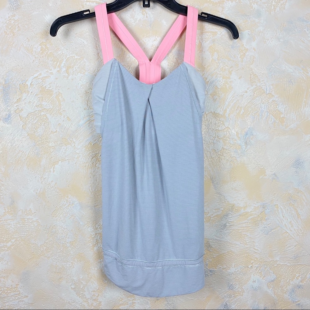 Lululemon Gray Pink Striped Bra Tank Top 43